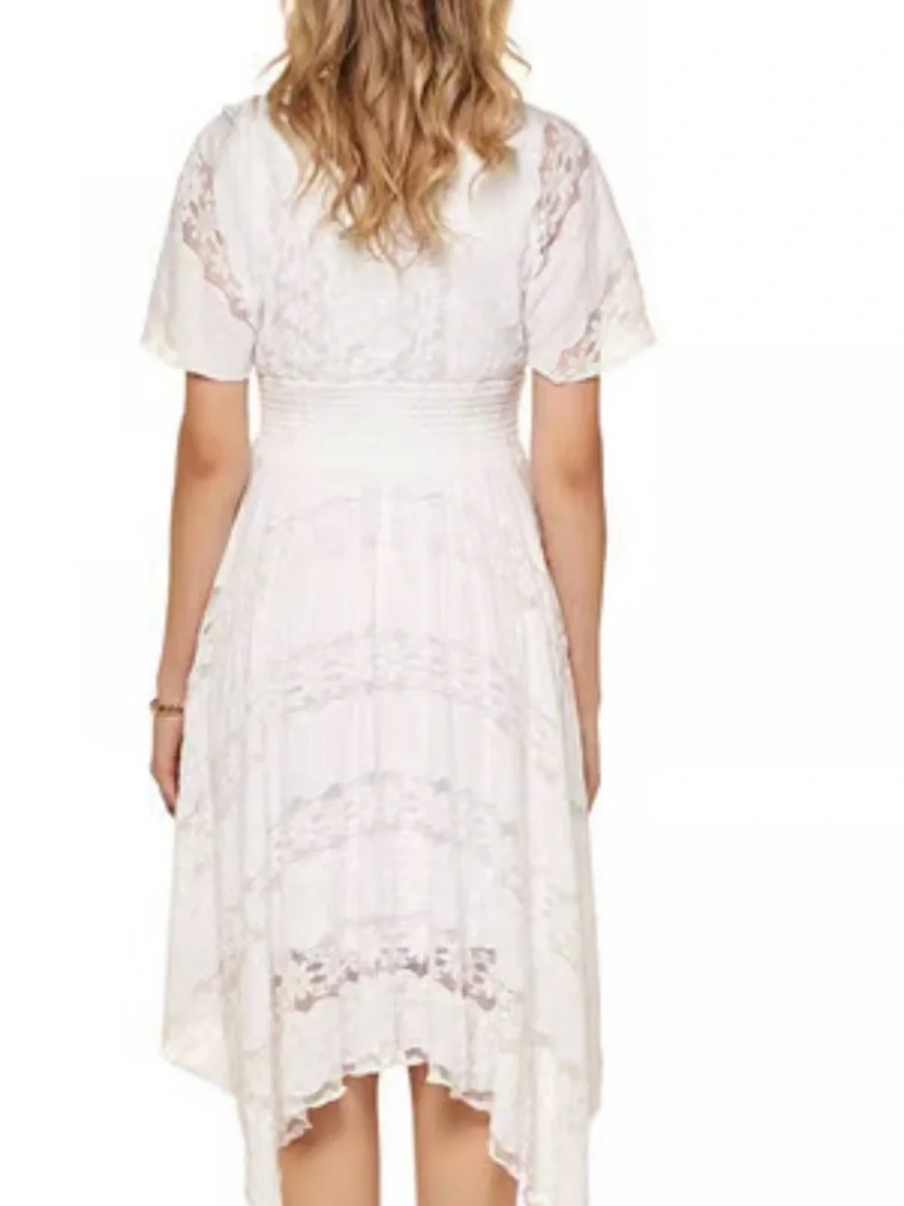 Rabbit White Lace Ethereal Boho Dress Handkerchief Hem Dolman Flutter Sleeves